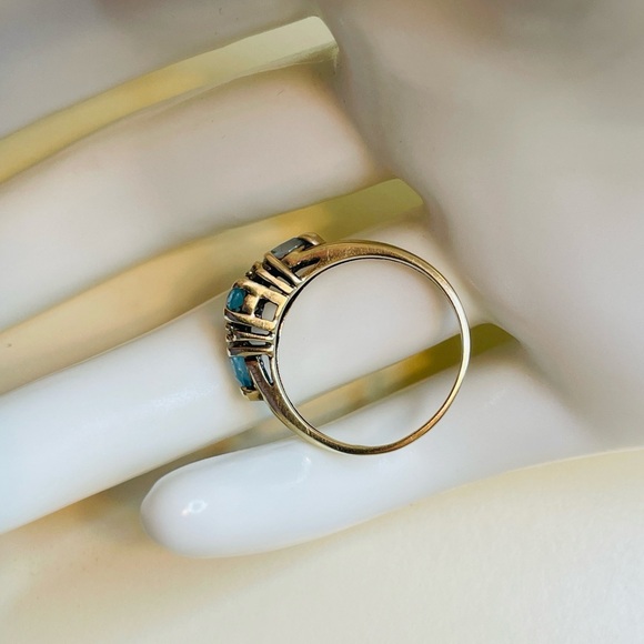 Vintage 10K Abraham David Loewenstark Blue Topaz & Diamond Ring, Size 6 3/4 - Picture 2 of 7